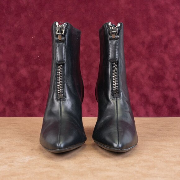 Aquatalia Prisilla Pointed Toe Weatherproof Zip Bootie  Aquatalia Women Black Leather Front Zip Fashion Dress Pointy toe Boots sz 6.5